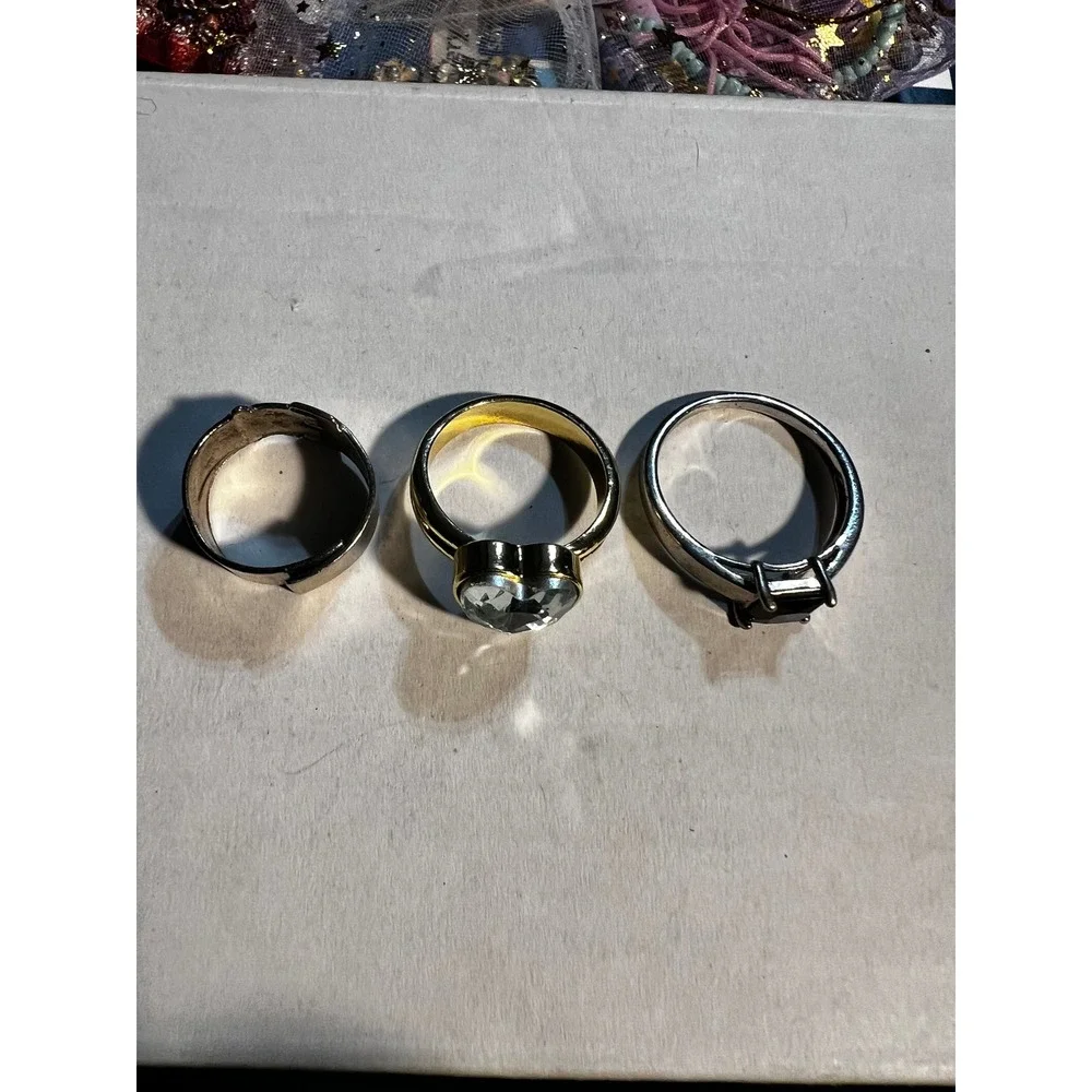 3pc Ring Set Size 5 Silver Gold Heart Buckle Black Stone Y2K Eclectic